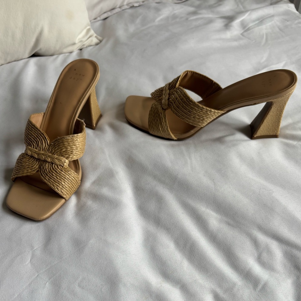 A New Day Women's Woven Tan Heeled Sandals